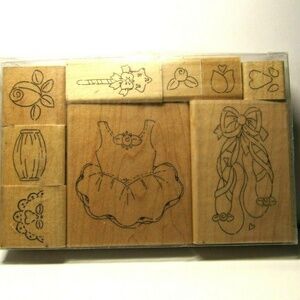 Ballerina Dancer Toe Shoes Tutu Mixed Rubber Stamps 9 pc